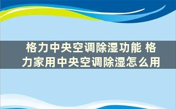 格力中央空调除湿功能 格力家用中央空调除湿怎么用